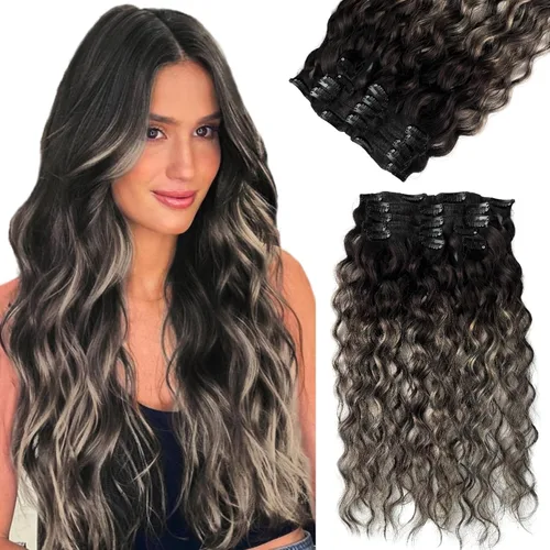 Miniatura 16 de Extensiones de cabello humano real con clip, de 12 pulgadas, para mujer, color rubio plateado, balayage, 2.47 oz, 7