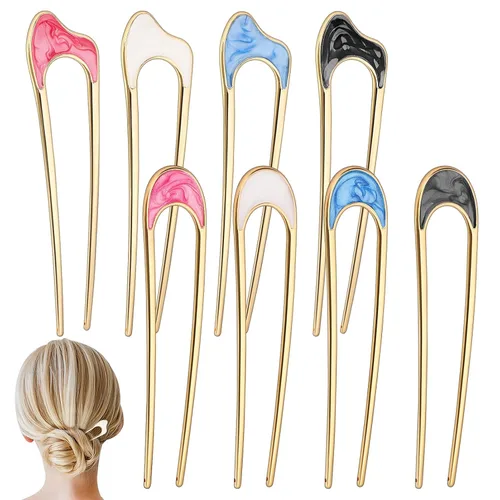 8 horquillas decorativas en forma de U para mujer, elegantes horquillas de metal francés para moños, versátiles