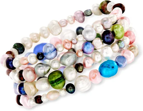 Miniatura 4 de Ross-Simons Conjunto de joyas de perlas barrocas cultivadas multicolor de 0.157-0.315 in 4 pulseras y collar. 64 pulgadas, Perla