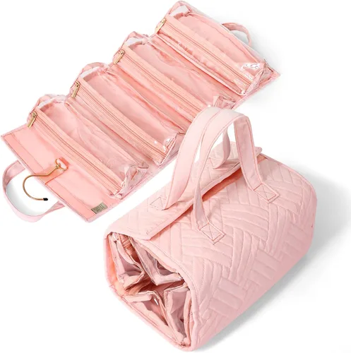 Neceser de viaje colgante para mujer, bolsa de viaje plegable para mujer, 4 bolsas de viaje extraíbles XL aprobadas por la TSA para cosméticos,