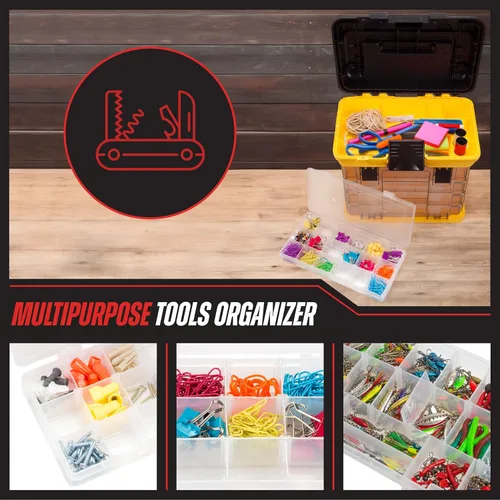 Miniatura 2 de Caja de herramientas Stalwart línea que cuenta con estantes, para piezas y artesanías, con 4 organizadores Amarillo