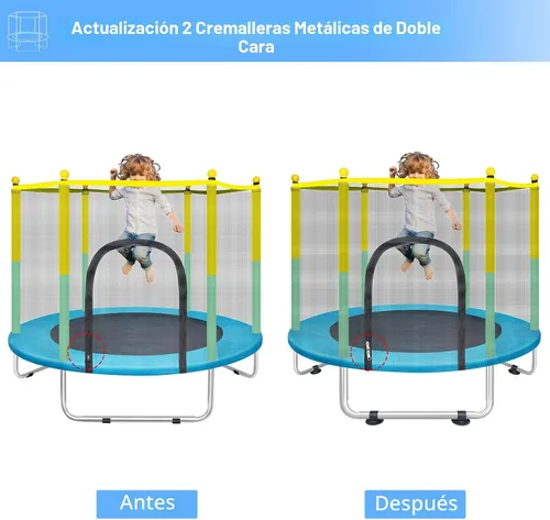 Miniatura 7 de Trampolín interior para niños de 1 a 8 años, trampolín pequeño de 55 pulgadas para exteriores con red de seguridad, diseño seguro sin huecos