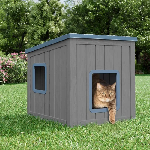 NUNU LAB Caja de arena para gatos, casa para gatos al aire libre, resistente a la intemperie y a los rayos UV, refugio de material PP con techo de