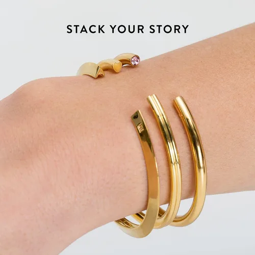 Miniatura 4 de Stella Valle Birthstone Bracelet - 18K Gold Plated Brass Cuff Bracelet with White Swarovski Crystals