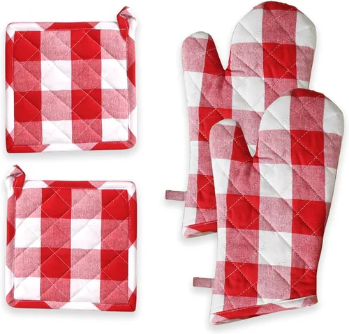 Miniatura 11 de Oven Mitt (7"x13") & Pot Holder (8"x8") 100% Cotton Set of Heat Resistant Oven Gloves & Hot Pads for Gifts, BBQ, Cooking, Baking, Thanksgiving