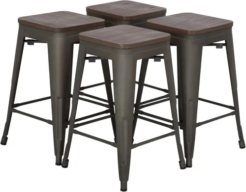 Miniatura 8 de FDW Taburetes de bar de metal, altura de mostrador, sillas de bar industriales, taburete de patio, taburete apilable sin espalda, taburetes de negro