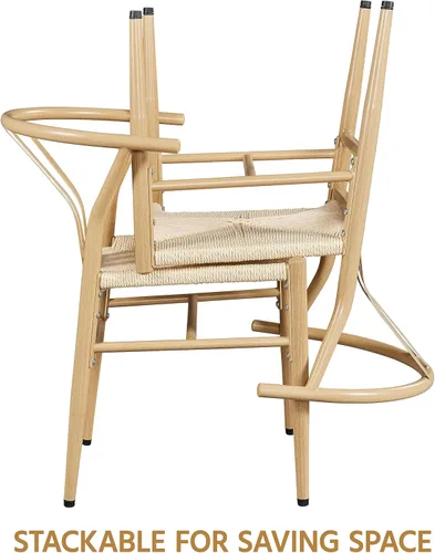 Miniatura 5 de Topeakmart Juego de 4 sillas de comedor de tejido de tejido moderno con marco de metal, sillas de brazo de tejido, color madera