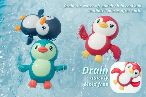 Miniatura 3 de DUCKBOXX XX Juguetes de baño a pilas con pingüinos de nado de espalda para niños de 18 meses en adelante (3 piezas)