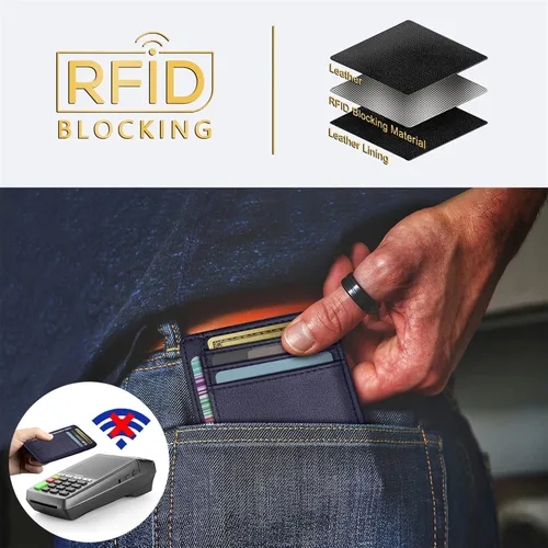 Miniatura 117 de Travelambo billetera mediana y minimalista de cuero para bolsillo frontal, con bloqueo de interferencia de radiofrecuencia