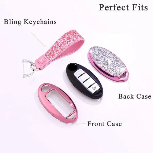 Miniatura 5 de SANRILY Funda para llavero de entrada sin llave de Nissan Altima Murano Rogue para Infiniti QX60 Q60 QX80 Q50 Protección completa con diamantes