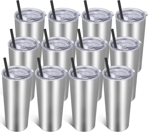 Miniatura 19 de VEGOND Vaso de 20oz a granel con tapa y pajita, vaso aislado al vacío de acero inoxidable de doble pared para café, viaje, paquete de 1 unidad, Rojo