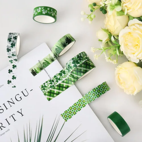 Miniatura 2 de Juego de cinta decorativa verde de 20 rollos de cinta washi del día de San Patricio para trébol de la suerte, cinta adhesiva para bricolaje del día