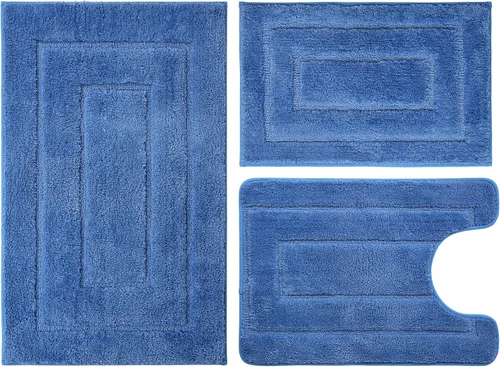 Miniatura 13 de Juego de 3 alfombras de baño, con alfombra de inodoro en forma de U de 20 x 28 pulgadas, ultra absorbente de agua y súper suave, antideslizante