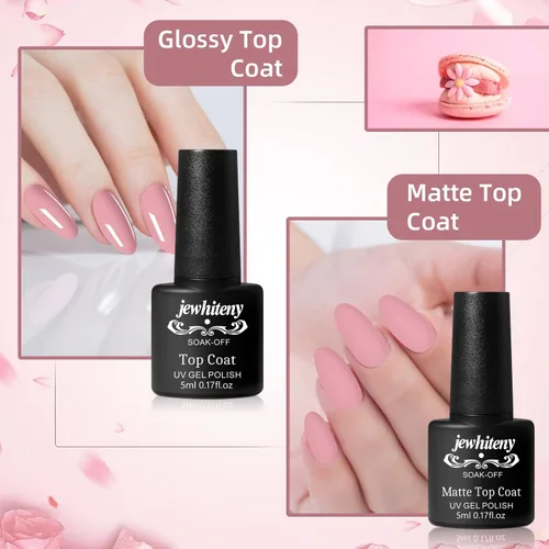 Miniatura 4 de JEWHITENY Juego de 30 esmaltes de uñas de 27 colores, verde, azul, rosa, naranja, Gitter Sock Off Gel Polish con capa base superior mate y brillante