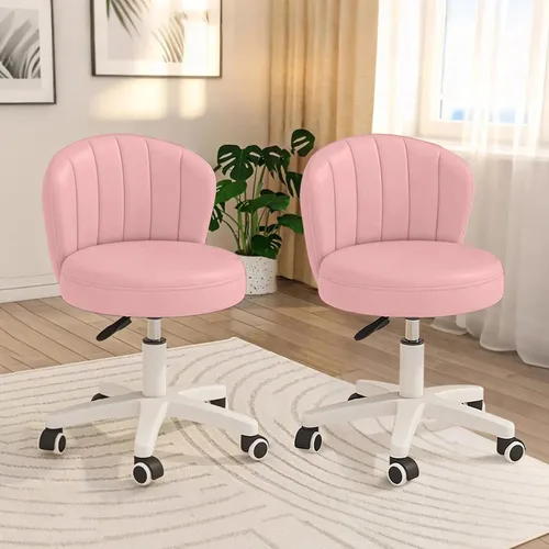 Miniatura 11 de Silla de escritorio pequeña festoneada con respaldo, bonita silla de tocador enrollable sin brazos con piel sintética, cómodas sillas de oficina Gris