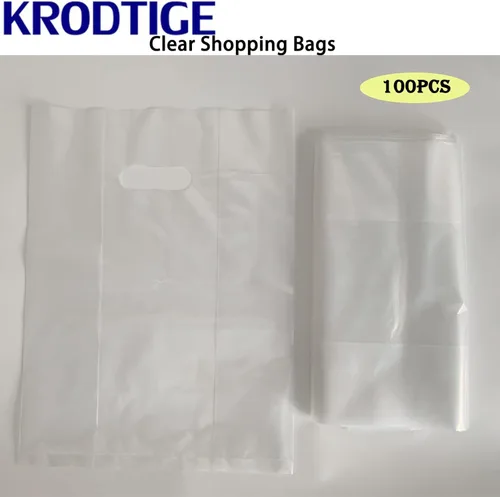 Miniatura 3 de Krodtige 100 bolsas de plástico transparente de 11 x 15 pulgadas con asas troqueladas, 2 mil de grosor, perfectas para venta al por menor, pequeñas