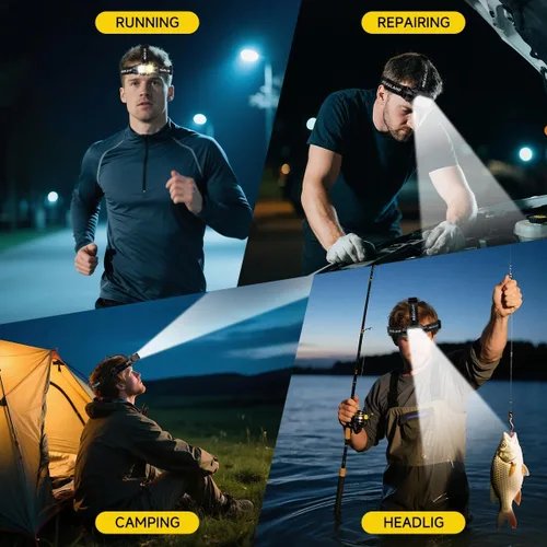 Miniatura 3 de Paquete de 1 linterna LED ultraligera desmontable, linterna recargable USB-C con sensor de movimiento y luz de advertencia, lámpara de cabeza