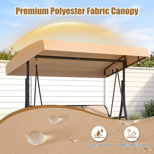 Miniatura 8 de Tangkula 3 Person Porch Swing, Patio Swing with Adjustable Canopy, Heavy-Duty Frame, Breathable Fabric, Outdoor Swing for Porch, Garden, Backyard