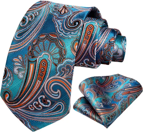 Miniatura 255 de HISDERN Corbatas para hombre, corbata de cachemira y bolsillo cuadrado tejido clásico floral para hombre, corbata de fiesta de boda
