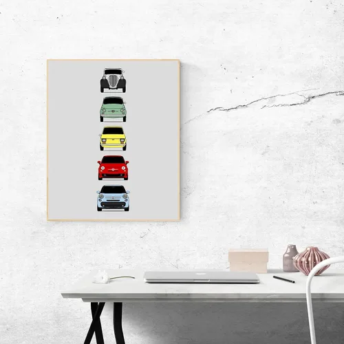 Miniatura 3 de Custom Car Posters Póster hecho a mano compatible con Fiat 500 generaciones e impresión de Fiat 500 (Topolino, 500 Nuova, 126, 500 L), multicolor