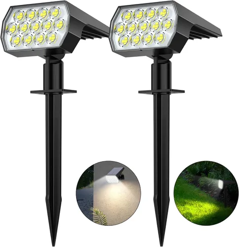 WELALO Focos solares para exteriores, [2 unidades/65 LED/3 modos] focos solares de paisaje, luces de seguridad alimentadas por energía solar, luces