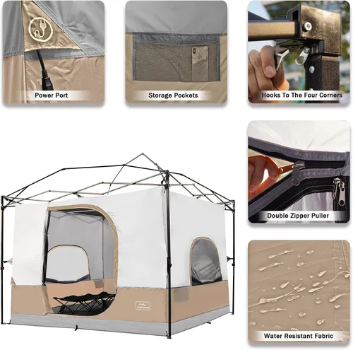 Miniatura 4 de KAMPKEEPER Tienda de campaña interior para toldo emergente, convierte el toldo de patas rectas de 10'x10' en una tienda de campaña–Techo Caqui