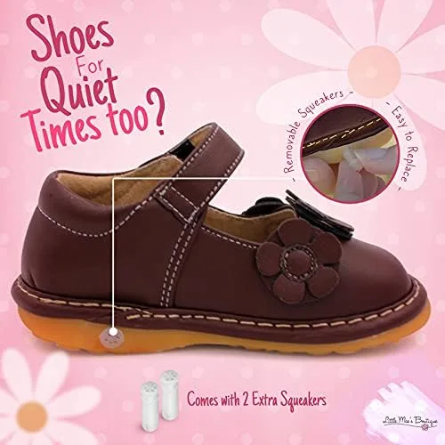 Miniatura 5 de Little Mae's Boutique Mary Jane - Zapatos chirriantes para niñas pequeñas, ideales para caminar con chirriador extraíble y correa ajustable, zapatos