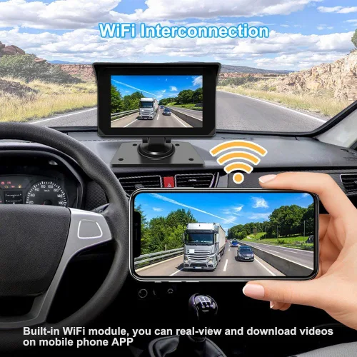 Miniatura 8 de VSYSTO Truck Carplay, 5 "pantalla táctil WiFi 3CH Truck Dash Cam, navegación GPS, Monitoreo de estacionamiento, Cámaras frontal e izquierda