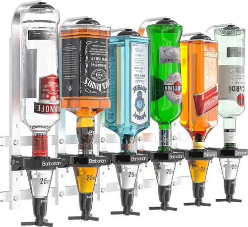 Miniatura 12 de Dispensador de licor bárbaro para bar casero 3/4/6 botella montada en la pared – Bar mayordomo soporte de medida de tiro soporte alcohol vino boca