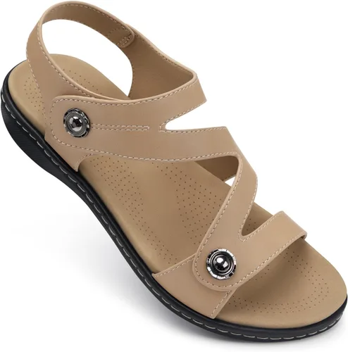 TEMOFON Sandalias para mujer de verano elegante: puntera abierta, cómodas para caminar, sandalias planas con soporte para el arco, tallas 5-11