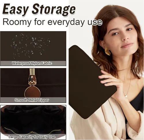 Miniatura 3 de Bolsa de maquillaje grande de nailon para viaje para mujeres, bolsa de cosméticos con cremallera negra grande preppy linda, bolsa de chenilla