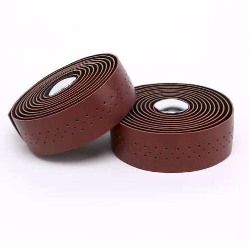 Vinqliq® Cinta de manillar de bicicleta de carretera de piel sintética retro con tapones de barra (marrón oscuro (con orificios de respiración))
