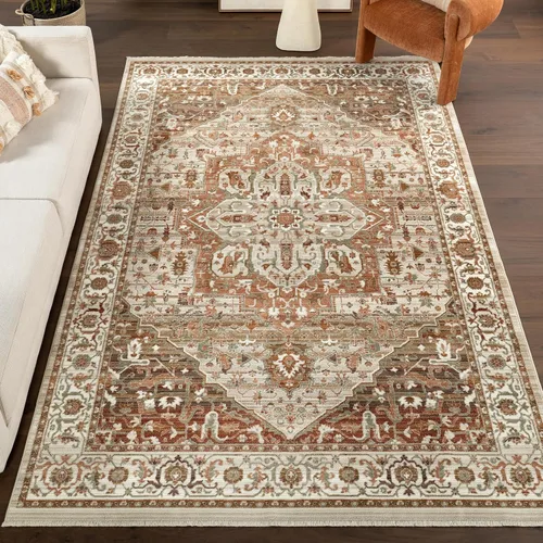 Miniatura 12 de Nuloom Oliveira de alto tráfico, resistente a las manchas, fácil de limpiar, duradera, 8 pies 10 pulgadas x 13 pies, medallón floral, suave y Óxido