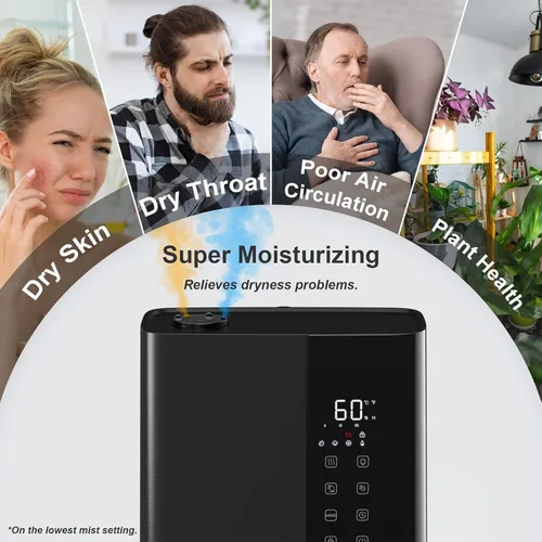 Miniatura 5 de JRD Humidificadores de niebla cálida y fría para dormitorio, 5 L, humidificador de aire ultrasónico silencioso, alivio rápido de los síntomas