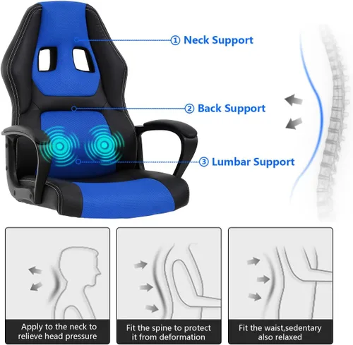 Miniatura 6 de Silla de juegos de PC, silla de oficina de masaje, silla de carreras, silla de escritorio ergonómica con soporte lumbar, silla ejecutiva ajustable