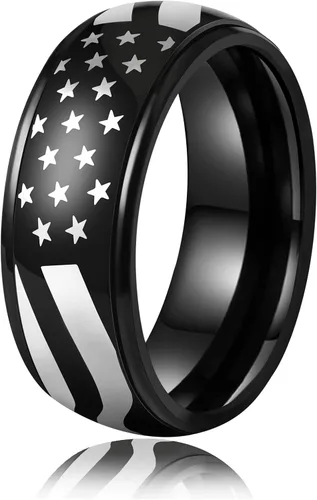 LAOYOU Anillo giratorio para hombre para alivio de la ansiedad | 0.315 in de acero inoxidable negro anillo de ansiedad con incrustaciones de cadena