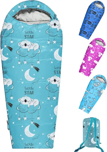 KidzAdventure Mummy Style 32 – 59F Saco de Dormir para Niños con Funda de Almohada, 4 Estaciones, Ligero y Estilo Mochilero, Ideal para Acampar,