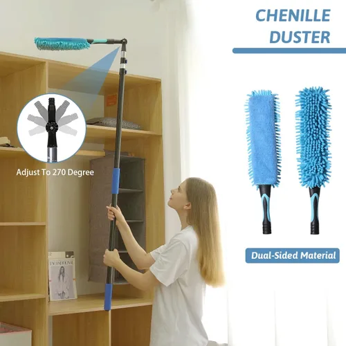 Miniatura 4 de MAYKI Plumeros de alto alcance de 20 pies para limpiar 5 piezas, plumeros de ventilador de techo con poste de extensión, plumero de telaraña
