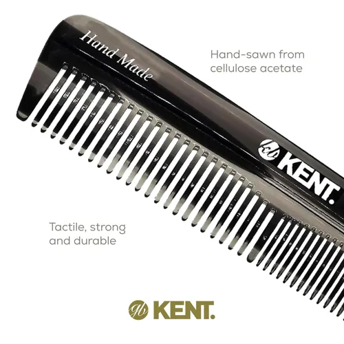 Miniatura 5 de Kent R7TG Peine de bolsillo de doble diente en grafito negro, peine pequeño de dientes finos/anchos para peinar el cabello, barba y bigote