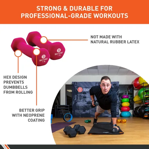 Miniatura 2 de Body Sport Neoprene Dumbbell Weight - Latex-Free, Strength Training Equipment for Home Fitness & Gym Workouts