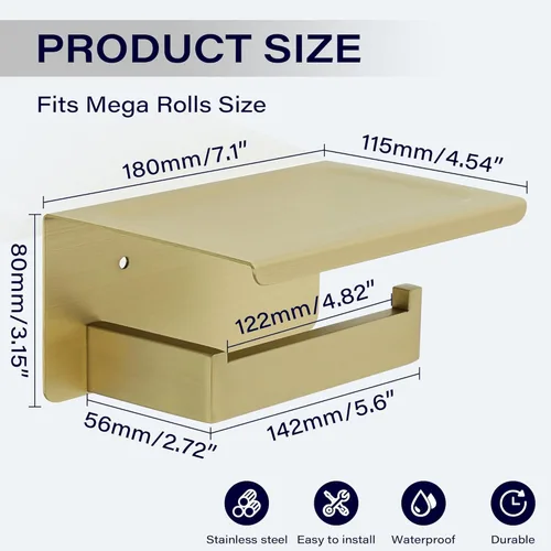Miniatura 2 de Alise Soporte de papel higiénico, Soporte de tisú de baño con estante, Dispensador de almacenamiento de rollo de papel higiénico SUS304 de acero