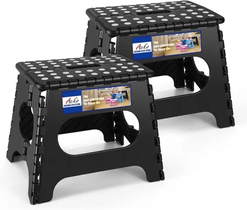 Miniatura 23 de ACKO Taburete plegable plegable de 16 pulgadas, 400 libras de capacidad, taburetes de plástico para adultos y niños, taburetes plegables para Blanco