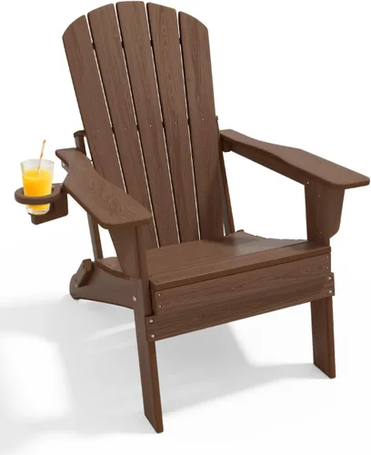 Miniatura 18 de Juego de sillas plegables Adirondack de 3 piezas, respaldo extra alto de 38 pulgadas y grano de madera en relieve, muebles de patio de polietileno