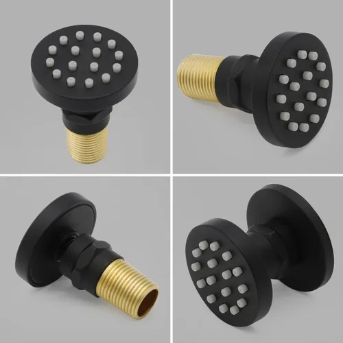 Miniatura 8 de HOMEDEC Cabezal de ducha redondo de latón de 2 pulgadas, para masaje, spa, soporte de pared, 4 piezas, negro mate