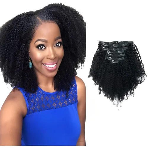 Miniatura 25 de Sassina Extensiones de Cabello Humano Rizado Afro Grueso Real con Clip 3B 4A Color Natural Invisible Sin Costuras Remi Clip Para Mujeres