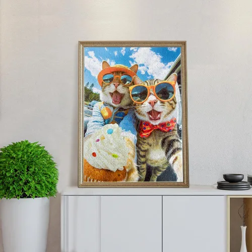 Miniatura 2 de Rompecabezas de 500 piezas para adultos, adolescentes y niños, idea de regalo feliz para la familia, gatos selfie (selfie de gatos)