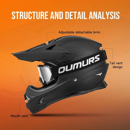 Miniatura 6 de OUMURS Casco de ATV Bicicleta de Tierra para Adultos con Gafas Guantes y Máscara Hebilla de Liberación Rápida Visera Solar Ajustable Casco de Negro