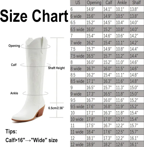 Miniatura 6 de Botas vaqueras de pantorrilla ancha para mujer, cómodas botas vaqueras de talla grande para mujer, hasta la rodilla, estilo occidental