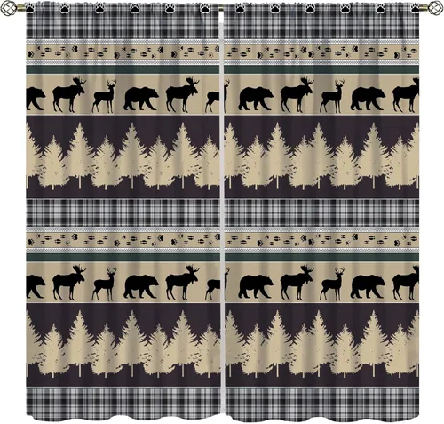 Miniatura 14 de Cortinas rústicas de alce y oso, tratamiento retro para ventana de cabaña de oso salvaje para dormitorio, cocina, cortinas de estilo rústico Retro