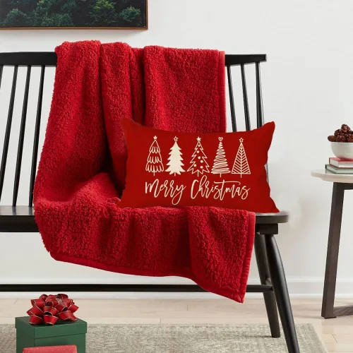 Miniatura 7 de RABUSOFA Fundas de almohada de Navidad de 12 x 20 pulgadas, almohadas decorativas de árbol de Navidad, fundas de cojín rojas de Navidad para Rojo